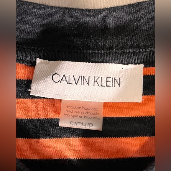 Calvin Klein Cotton Striped Mini Dress in Orange and Black Small - Picture 6 of 7